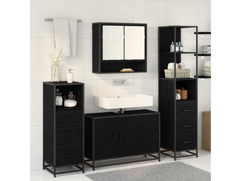 Ensemble de mobilier de salle de bain 3 pc chêne noir cf64348 - Conforama D