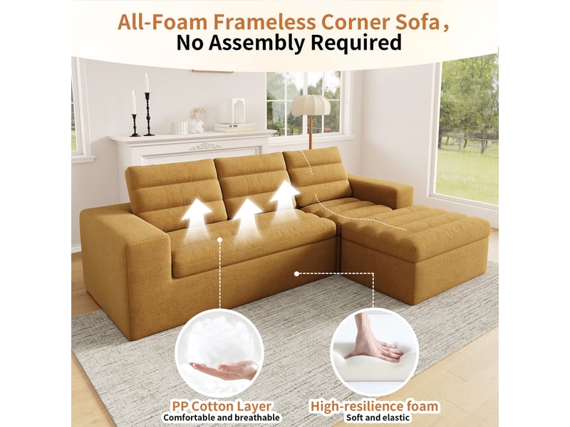Canapé d’angle modulable l sans cadre 253 x 161 x 89 cm, canapé nuage convertible, combinaison libre, assise moelleuse, tissu chenille - orange - Conforama E