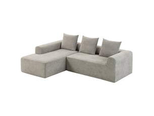 Canapé d'angle en chenille, canapé 3 places en l 242 cm avec méridienne, assise profonde, accoudoirs larges, gris clair