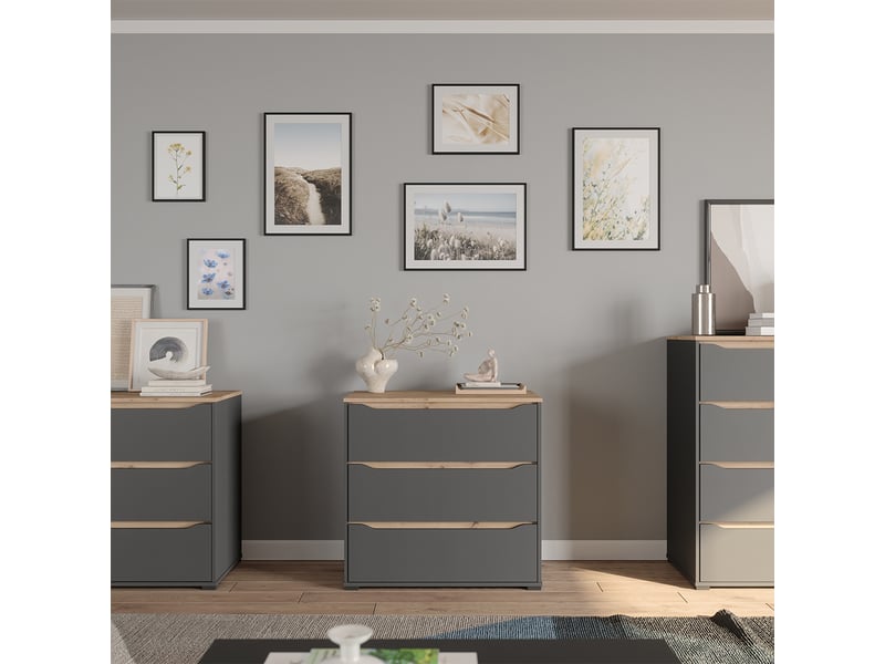  Vicco commode avec tiroirs, anthracitechêne artisan, 80x76.6cm avec 3 tiroirs  - Conforama C