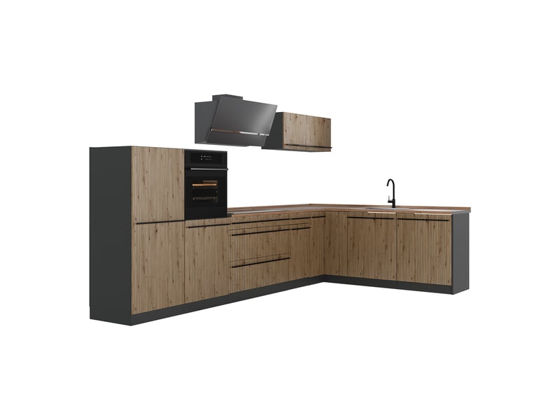 Vicco cuisine en angle, chêne artisananthracite, 347 x cm plan de travail chêne doré - Conforama A