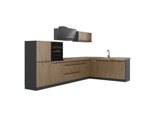 Vicco cuisine en angle, chêne artisananthracite, 347 x cm plan de travail chêne doré