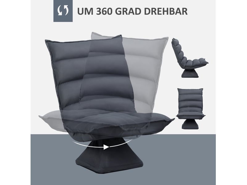  Fauteuil relax pivotant 360° avec dossier réglable 5 positions, en microfibre et acier gris foncé  - Conforama E