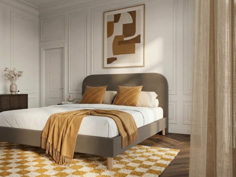  Bobochic lit kaya tissu velours lisse avec lattes massives marron 140x190 KAYA - Conforama C