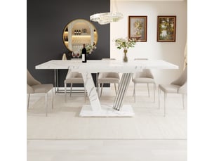Table à manger rectangulaire extensible 120-160 x 80 cm, plateau mdf effet marbre blanc, pieds forme papillon réglables, design moderne