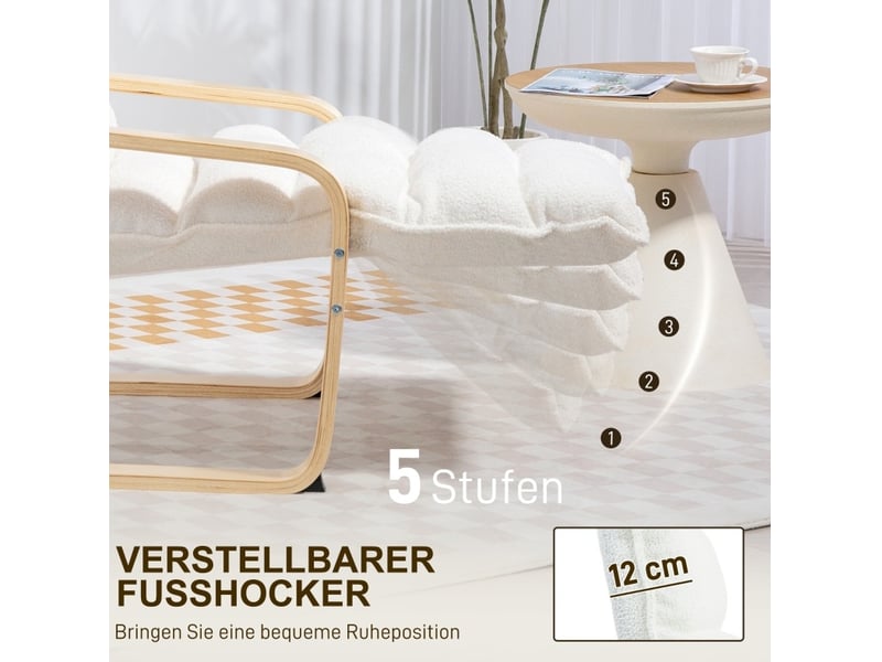  Fauteuil à bascule 67 x 93-114 x 105 cm blanc en polyester, repose-jambes réglable à 5 positions  - Conforama E