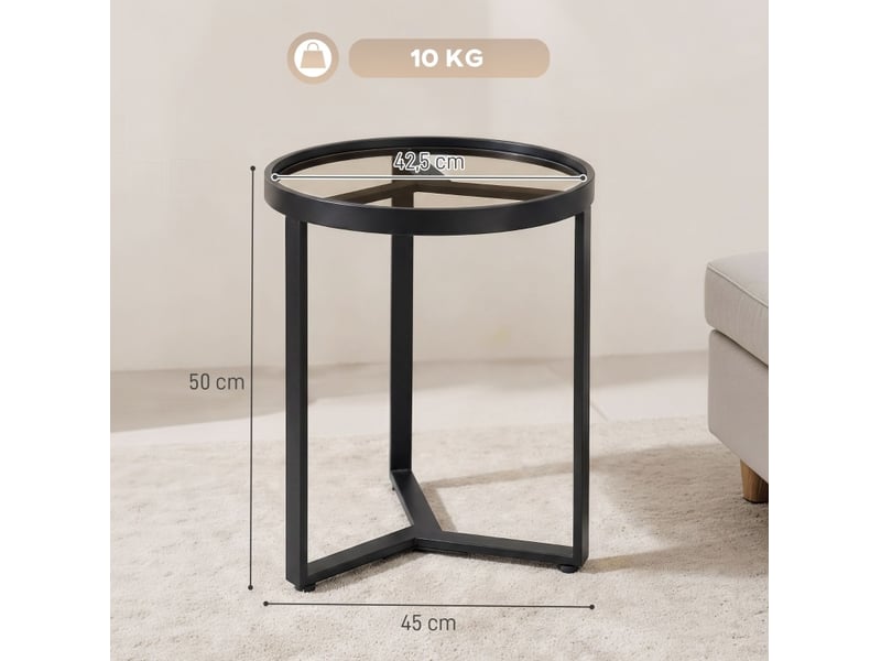  Table d'appoint ronde 45x45x50 cm plateau en verre trempé métal noir  - Conforama E