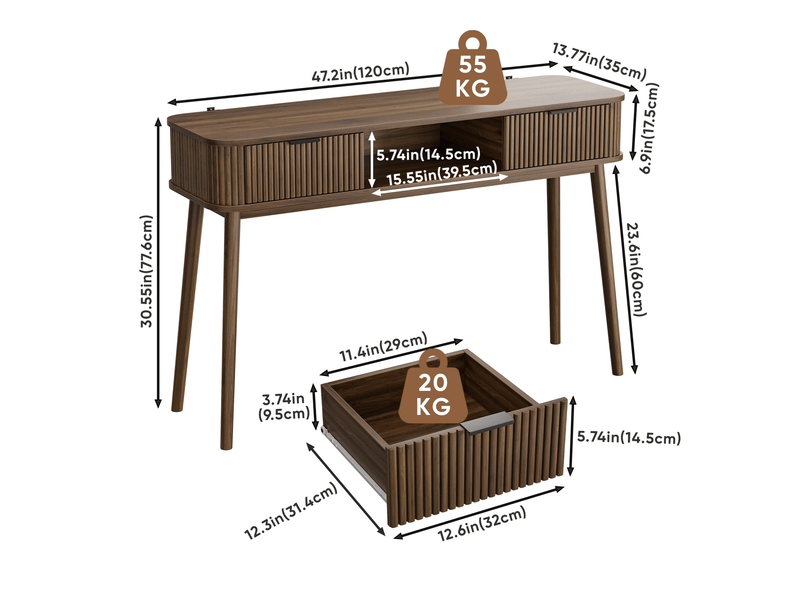  Console 120x35x77,6 cm effet noyer avec 2 tiroirs  - Conforama C
