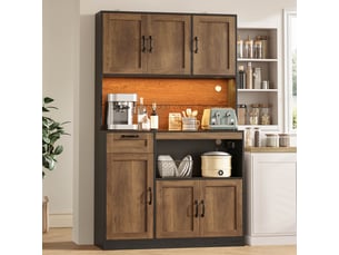 Buffet de cuisine haut 110x40x180 cm, meuble rangement 6 portes 1 tiroir, mdf naturel et noir