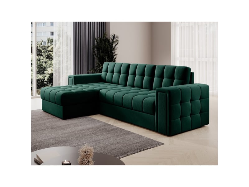 Canapé d'angle convertible kapitara vert réversible avec coffre de rangement - Conforama E