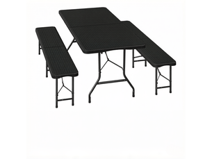 Ensemble de jardin pliable noir, table 180 x 70 x 74 cm et 2 bancs en hdpe