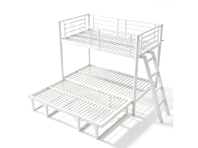  Lit superposé métal 90 x 200 cm avec lit gigogne, couchage d’appoint extractible, gain de place, blanc ABC - Conforama D