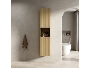 Armoire murale de salle de bain avec 2 portes, niche ouverte et étagères réglables, en contreplaqué chêne doré