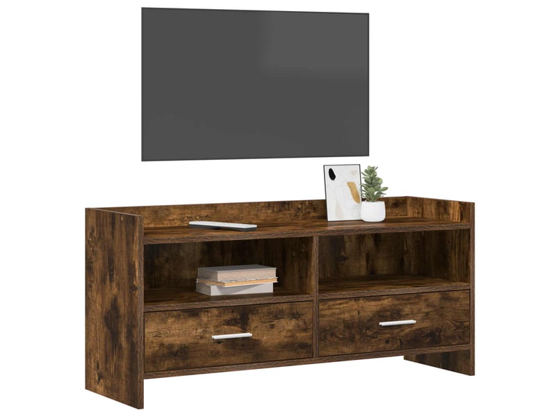  Meuble tv - banc tv - meuble de rangement 100 x 33 x 47 cm chêne fumé bois d'ingénierie  - Conforama C