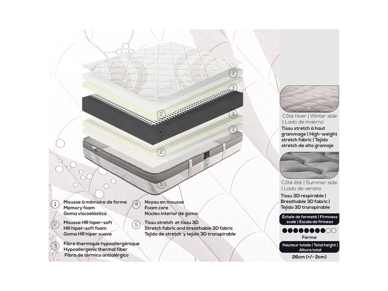  Matelas mousse hr + mémoire 160x200 cm - visco  - Conforama D