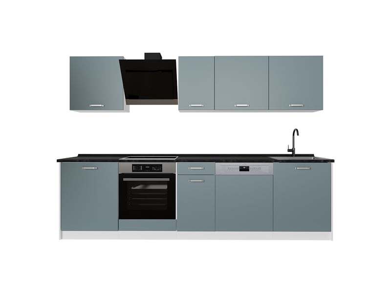  Vicco cuisine, bleu-grisblanc, 280cm plan de travail anthracite  - Conforama A