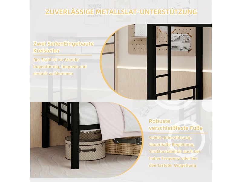 Lit superposé enfant 90x190 cm en métal-convertible en 2 lits simples-échelle et barrières de sécurité-noir - Conforama D
