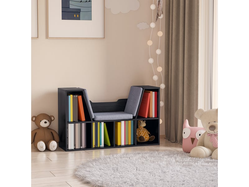  Bibliothèque banc 2 en 1 avec coussin, 6 compartiments ouverts, noir, 102×30×61 cm  - Conforama C