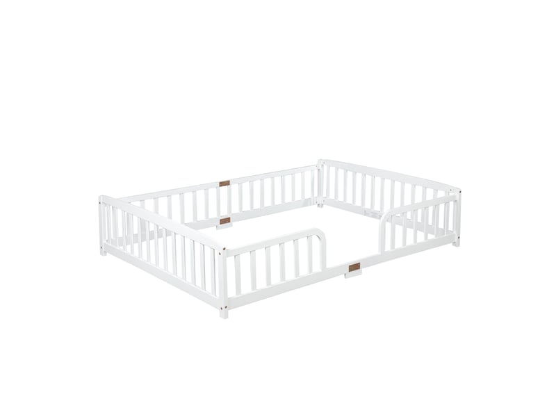  Lit au sol enfant 140x200 cm en pin blanc avec barrières de sécurité  - Conforama E