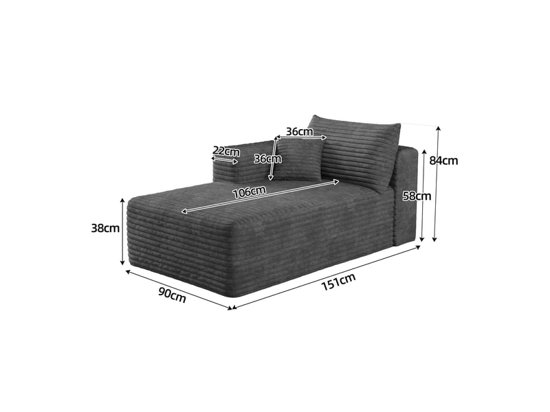  Canapé convertible gris foncé méridienne gauche, petit canapé lit tissu compact pour salon, 151x90x58cm  - Conforama W