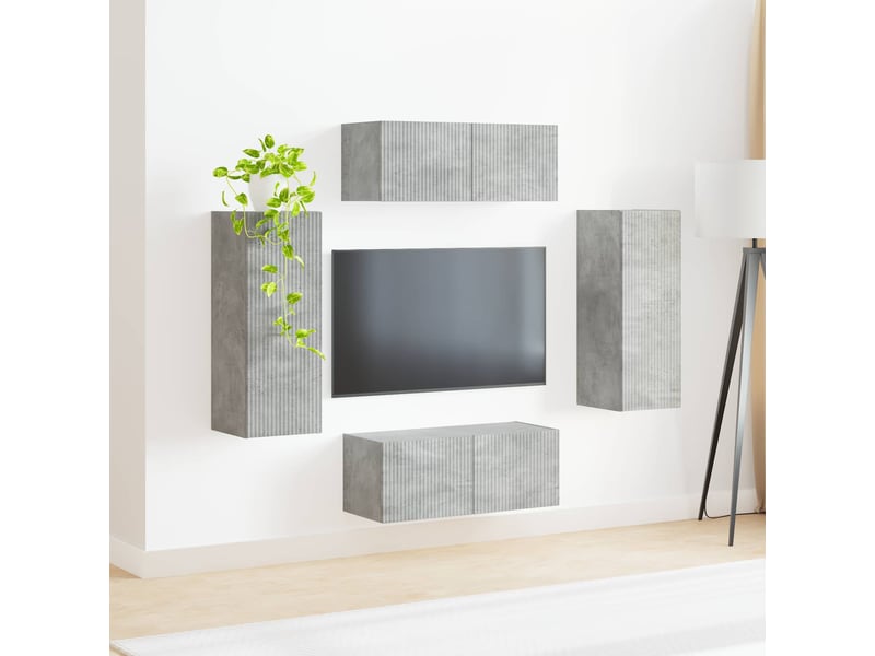  Ensemble de meuble tv - banc tv - meuble de rangement mural 4 pcs gris béton bois d'ingénierie  - Conforama D