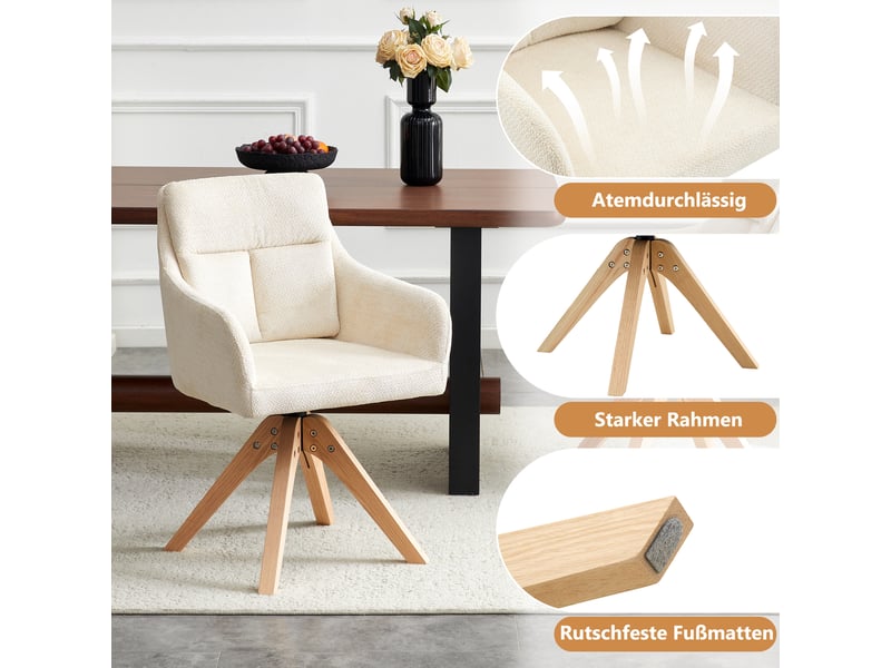 Lot de 2 chaises de salle à manger,45x43x87 cm,pivotantes 360°,velours,beige  - Conforama E