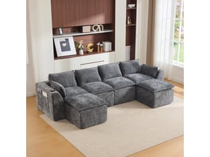 Canapé d'angle compressé réversible fixe <strong></strong> <strong>Fay Lum</strong> 4 places Tissu Gris foncé