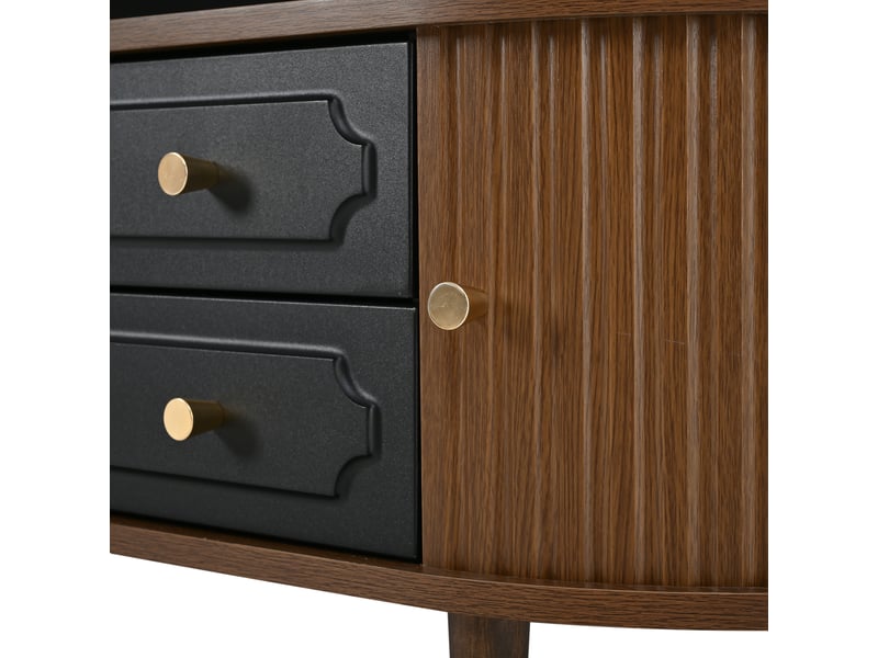  Table basse de salon couleur noyer avec 2 tiroirs et portes à rideau, 100x50x36 cm, panneau de particules, noir et noyer  - Conforama E