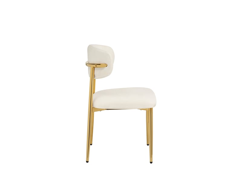  Lot de 4 chaises de salle à manger, dossier courbé, métal et bois, couleur blanc et doré  - Conforama E