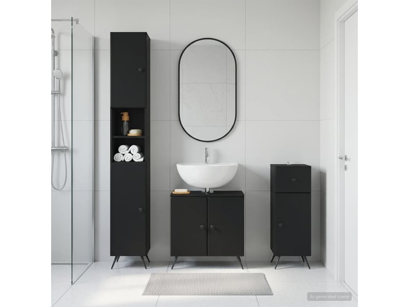  Ensemble de meuble de salle de bain 3 pièces breda noir cf63359  - Conforama B