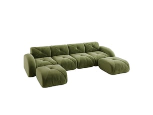 Canapé modulable en u 4 places vert en tissu, avec 2 poufs, sans cadre et sans montage pour le salon