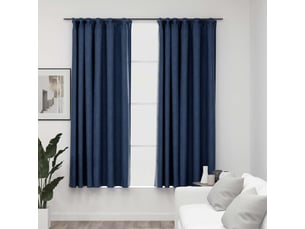 Lot de 2 rideaux occultants, rideaux black-out aspect lin avec crochets bleu 140x175cm cf44509