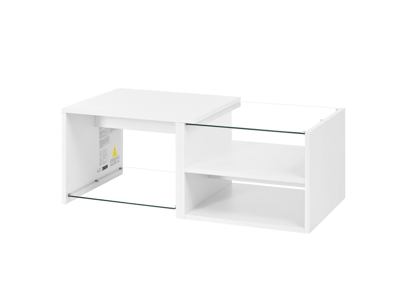  Table basse avec rangement et led, verre et plateau blanc brillant, 100 x 50 x 38 cm  - Conforama A