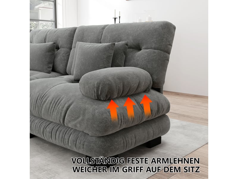  Canapé d'angle modulable en chenille gris avec ottomans mobiles et coussins d'appoint pour salon  - Conforama W