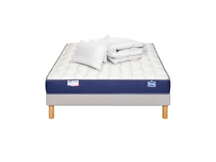 Ensemble matelas et sommier 140x190 cm Ressorts <strong>SIMMONS</strong> <strong>CHROMA MAX</strong> soutien Ferme épaisseur 20 cm avec 2 oreillers et 1 couette
