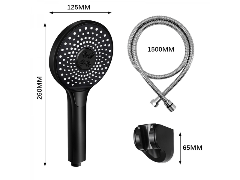  Zmh poignée de douche avec tuyau de 1,5 m, tête de douche ronde noire à 3 jets pour salle de bain  - Conforama C