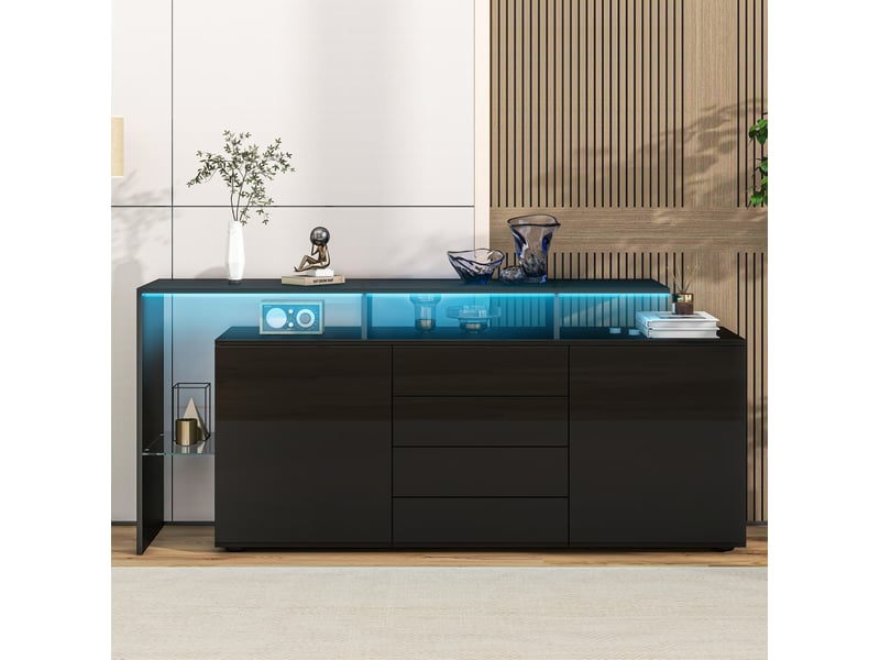  Buffet led 160x35x70 cm panneau de particules noir  - Conforama B