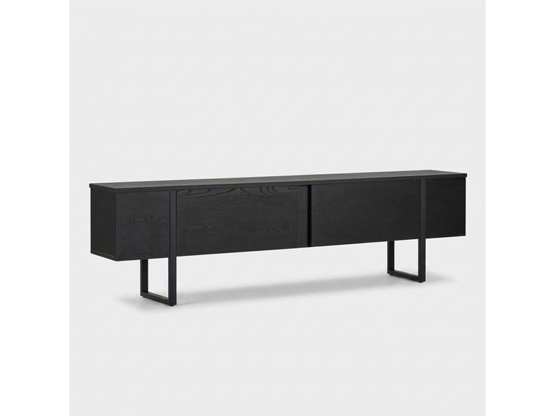  Support tv mobile moderne avec portes onera et pieds noirs - noir  - Conforama A