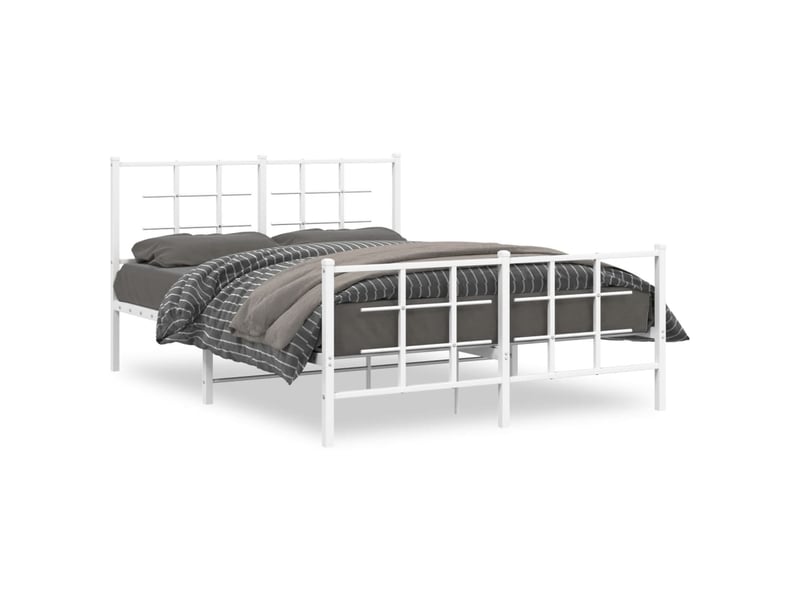  Lit double- lit adulte -  cadre de lit métal sans matelas et pied de lit blanc 140x190 cm  - Conforama C