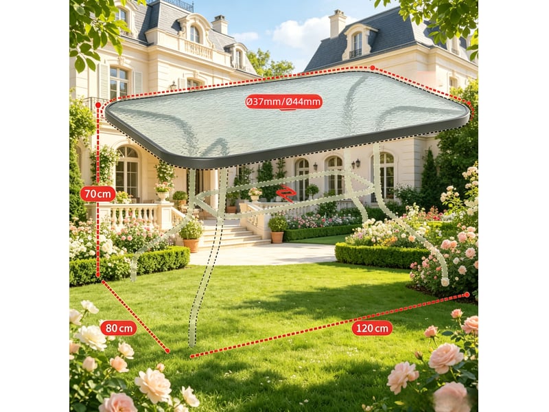  Table de jardin rectangulaire 8 places avec trou pour parasol, métal et verre trempé gris  - Conforama E