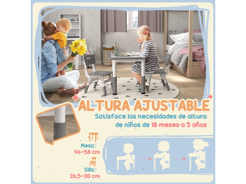  Ensemble table et 2 chaises pour enfants, hauteur réglable pour les enfants de 18 mois à 5 ans, facile à nettoyer  - Conforama E