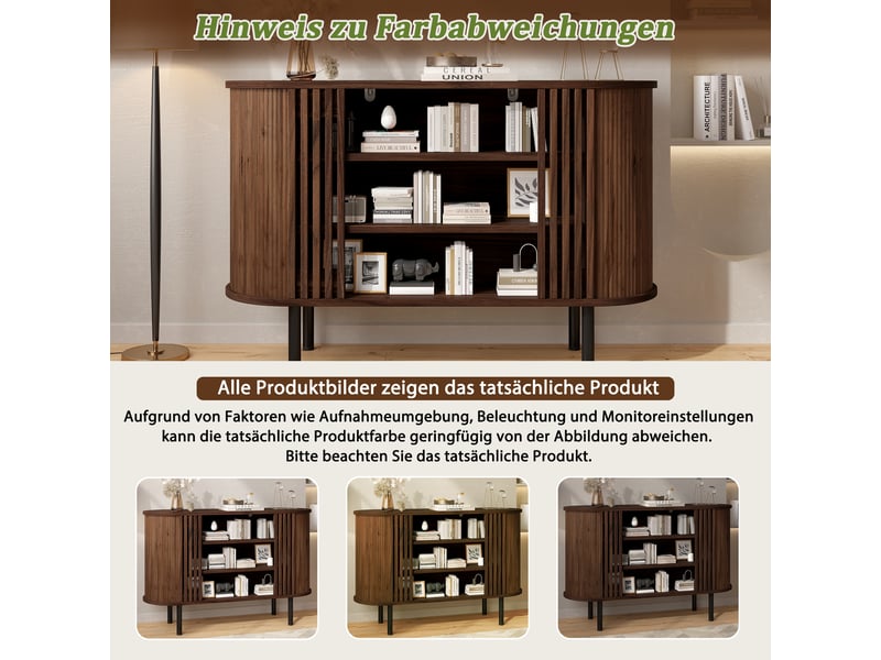  Buffet de rangement 3 niches ouvertes pieds réglables - lpospi - mdf et panneaux de particules noyer 120 × 40 × 80 cm  - Conforama E