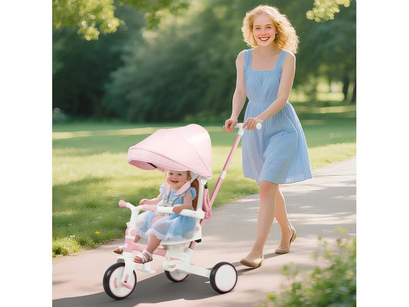 Tricycle enfant 5-en-1 réglable rose - Conforama B