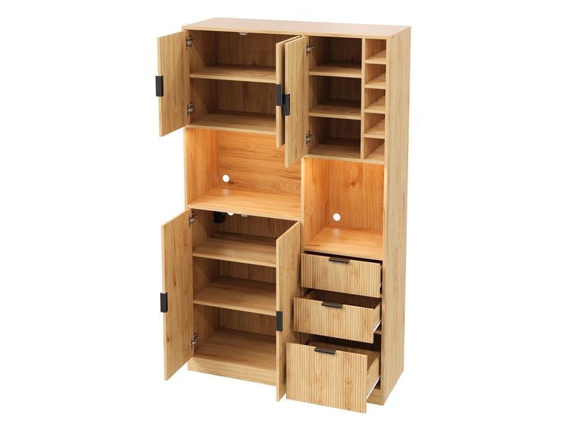 Meuble de cuisine muvano, buffet de cuisine avec casier à vin, naturel, 105 × 40 × 180 cm - Conforama A