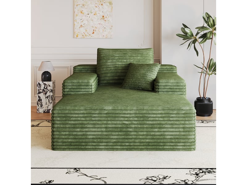 Canapé velours côtelé vert, méridienne assise profonde sans montage pour appartement, 115x159cm - Conforama R