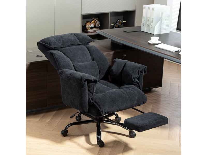 Chaise de bureau salroes inclinable avec repose pieds et roulettes noir - Conforama D