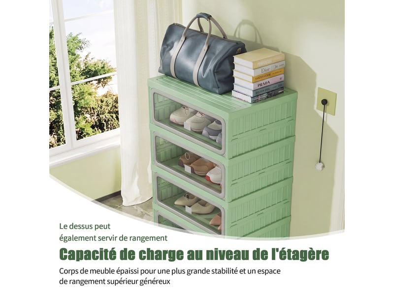 Meuble à chaussures pliable - 45x34,5x105,5 cm - meuble de rangement à 1 colonne et 6 niveaux - vert et gris  - Conforama D