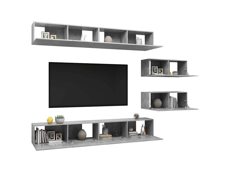  Ensemble de meubles tv - banc tv - meuble de rangement 6 pcs gris béton bois d'ingénierie  - Conforama C