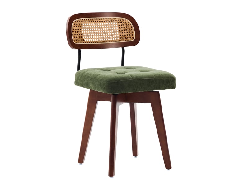  Lot de 2 chaises pivotantes à 360° avec dossier en rotin tressé et assise rembourrée en chenille verte  - Conforama A