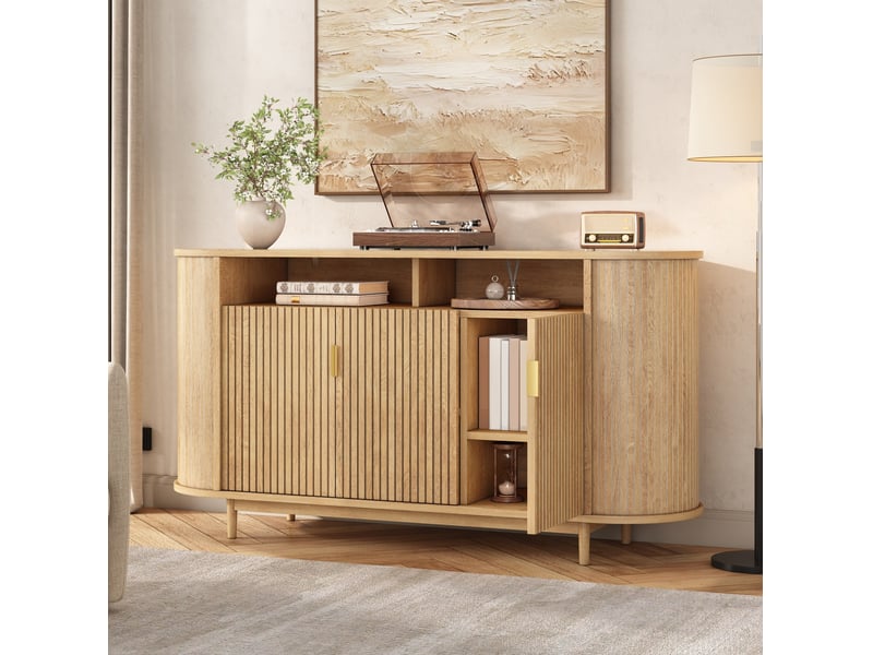  Buffet 3 portes 140x40x78 cm, façade à lignes verticales en mdf coloris naturel  - Conforama D